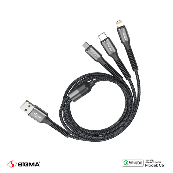 SIGMA C6 3 in 1 BRAIDED CABLE 3A - Sigma Lifestyle